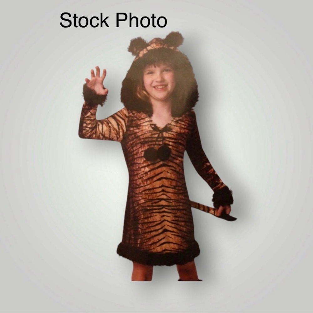 Girls Tiger Costume L 10/12 Dress w/hoodie & tail